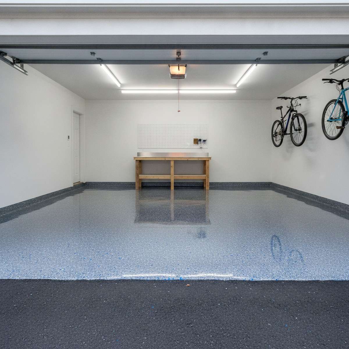 Illustrative example: the same garage floor finished with a glossy epoxy coating